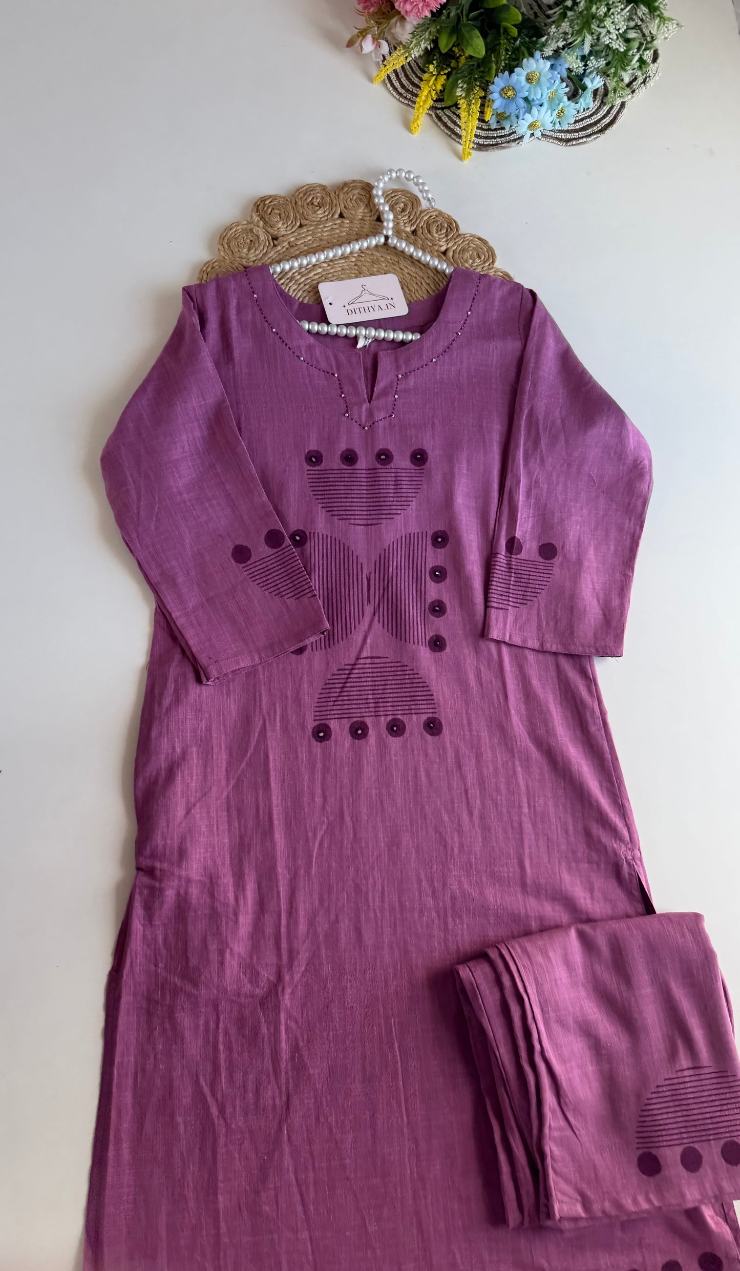 K685 - Linen cotton printed straight Kurti with pants