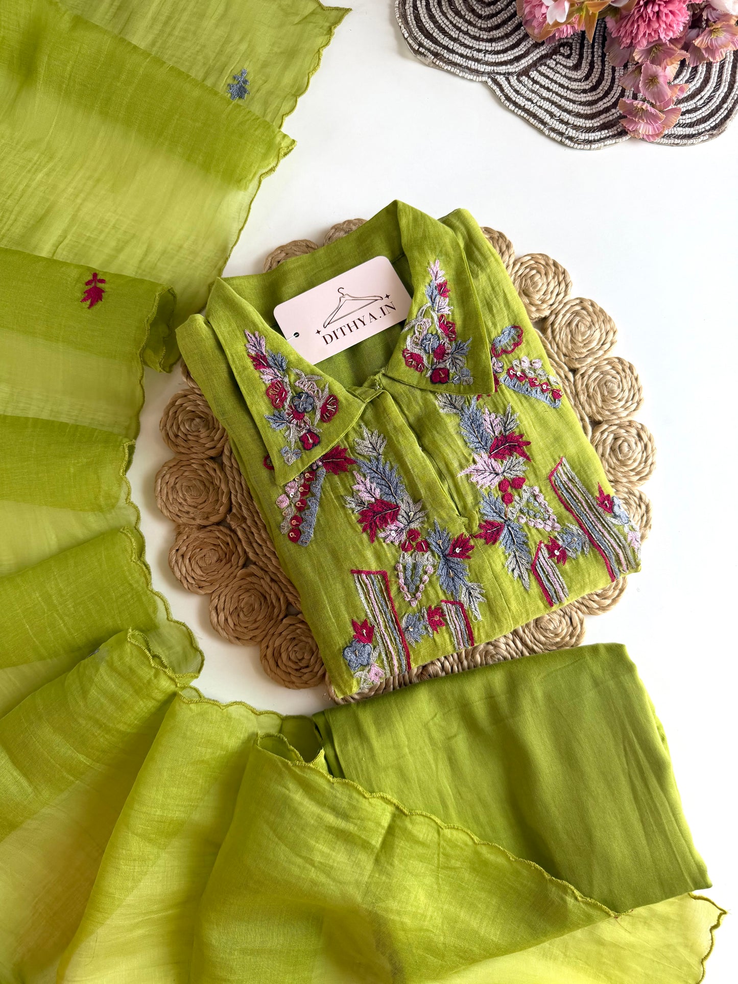 K143 - Mul chanderi handwork Anarkali with pants and dupatta