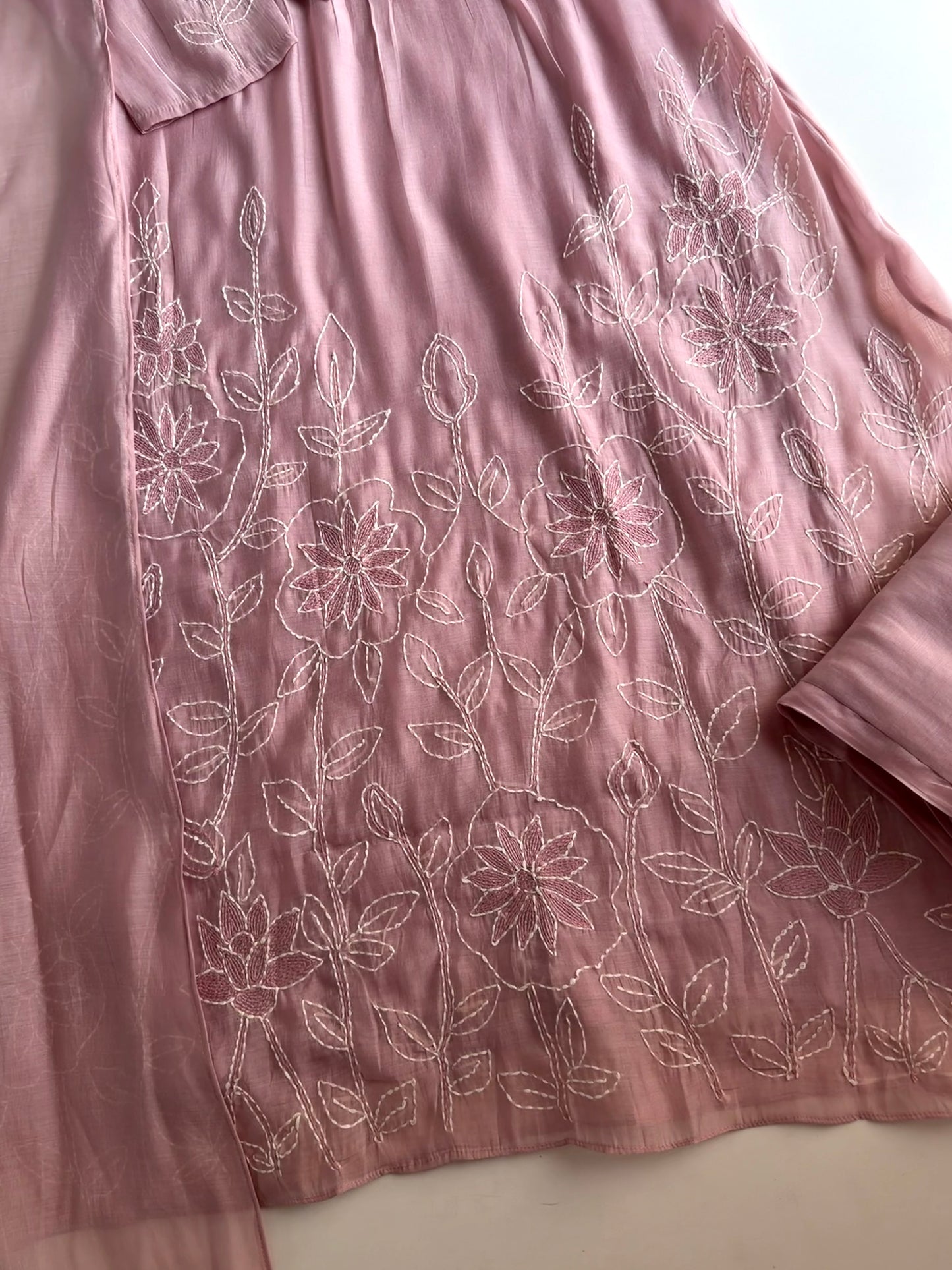 K638 - Mul chanderi embroidered Anarkali with pants and dupatta