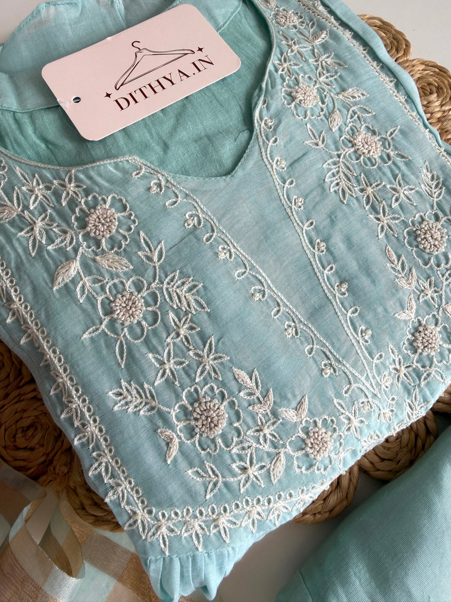 K638 - Mul chanderi embroidered Anarkali with pants and dupatta