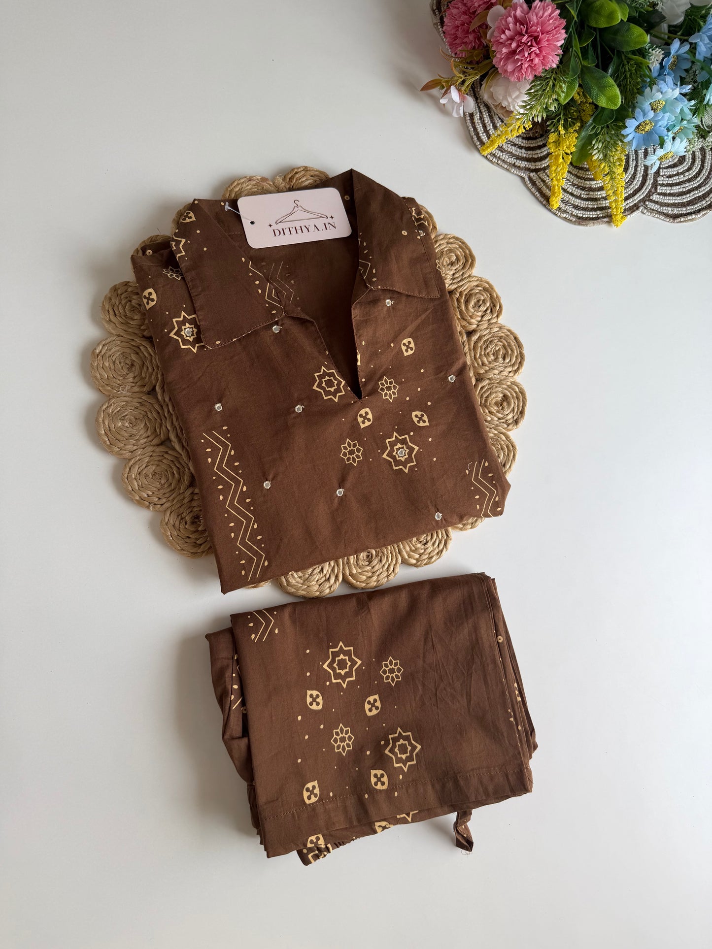 K687 - Mul cotton printed Aline Kurti with pants