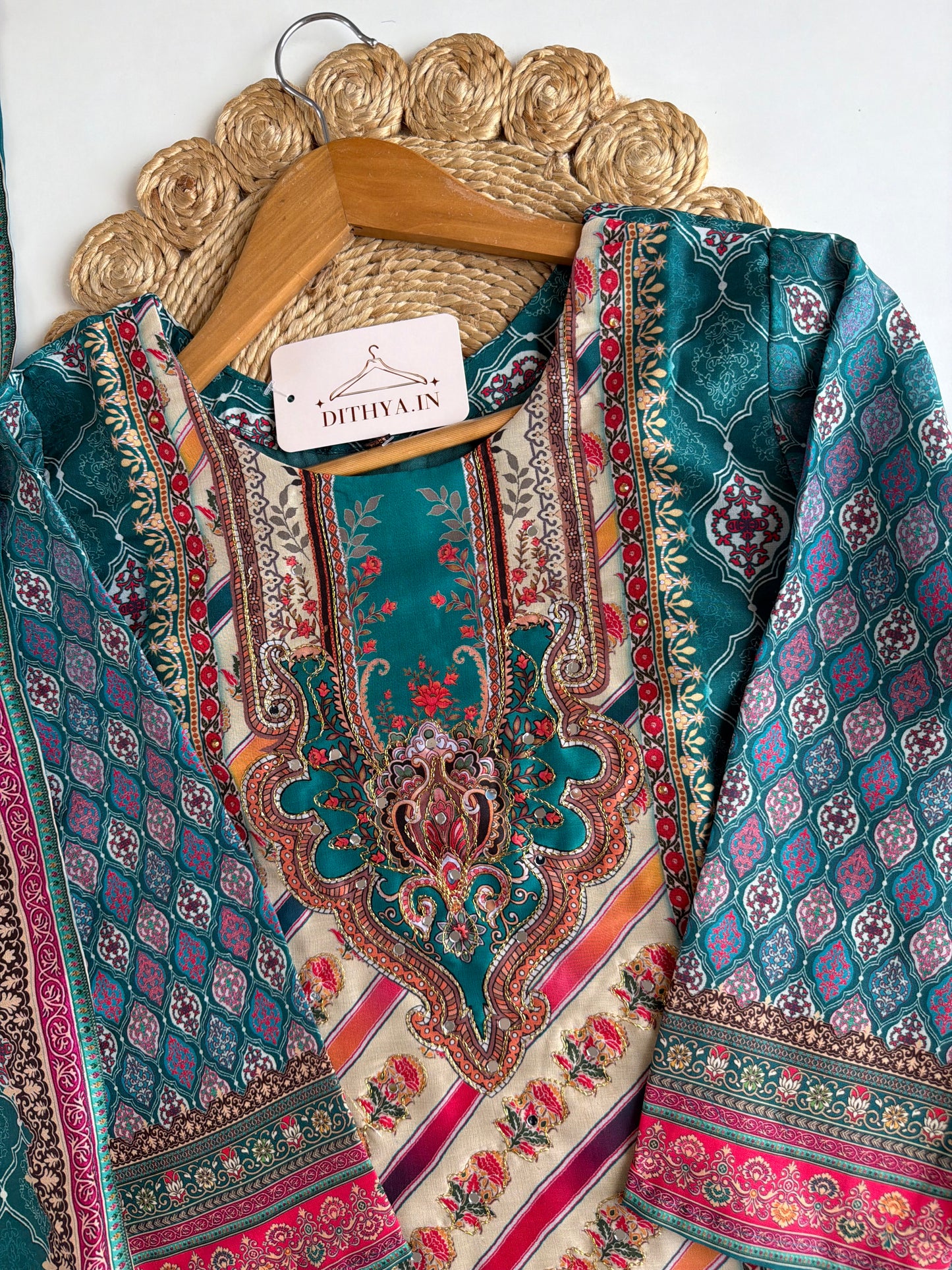 K639 - Muslin printed straight Kurti with pants and dupatta