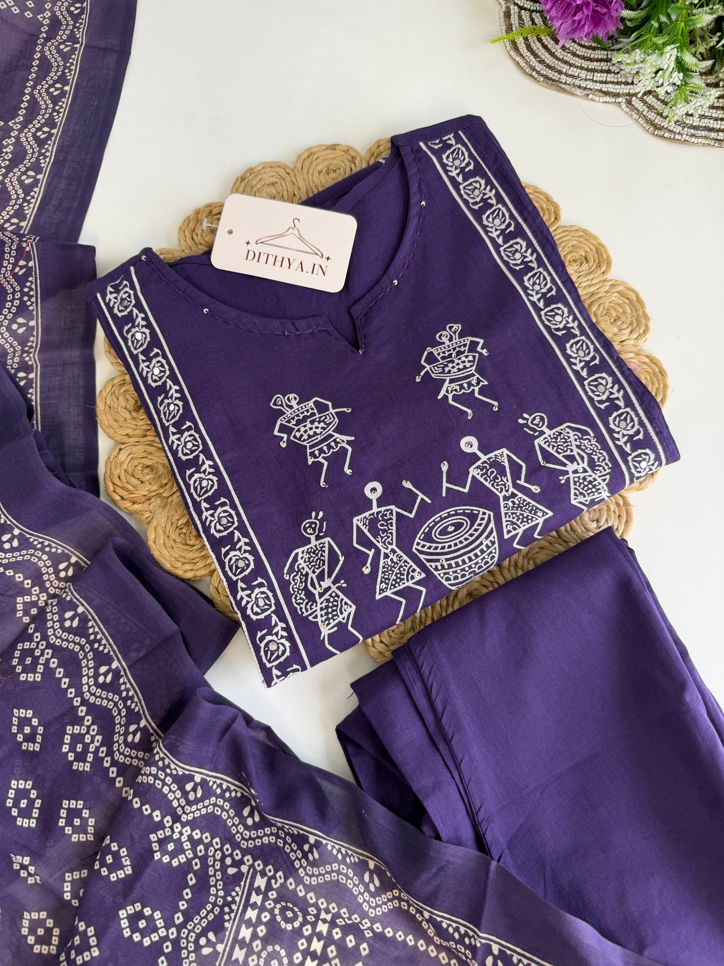 K545 - Mul cotton Straight Kurti with pants and dupatta