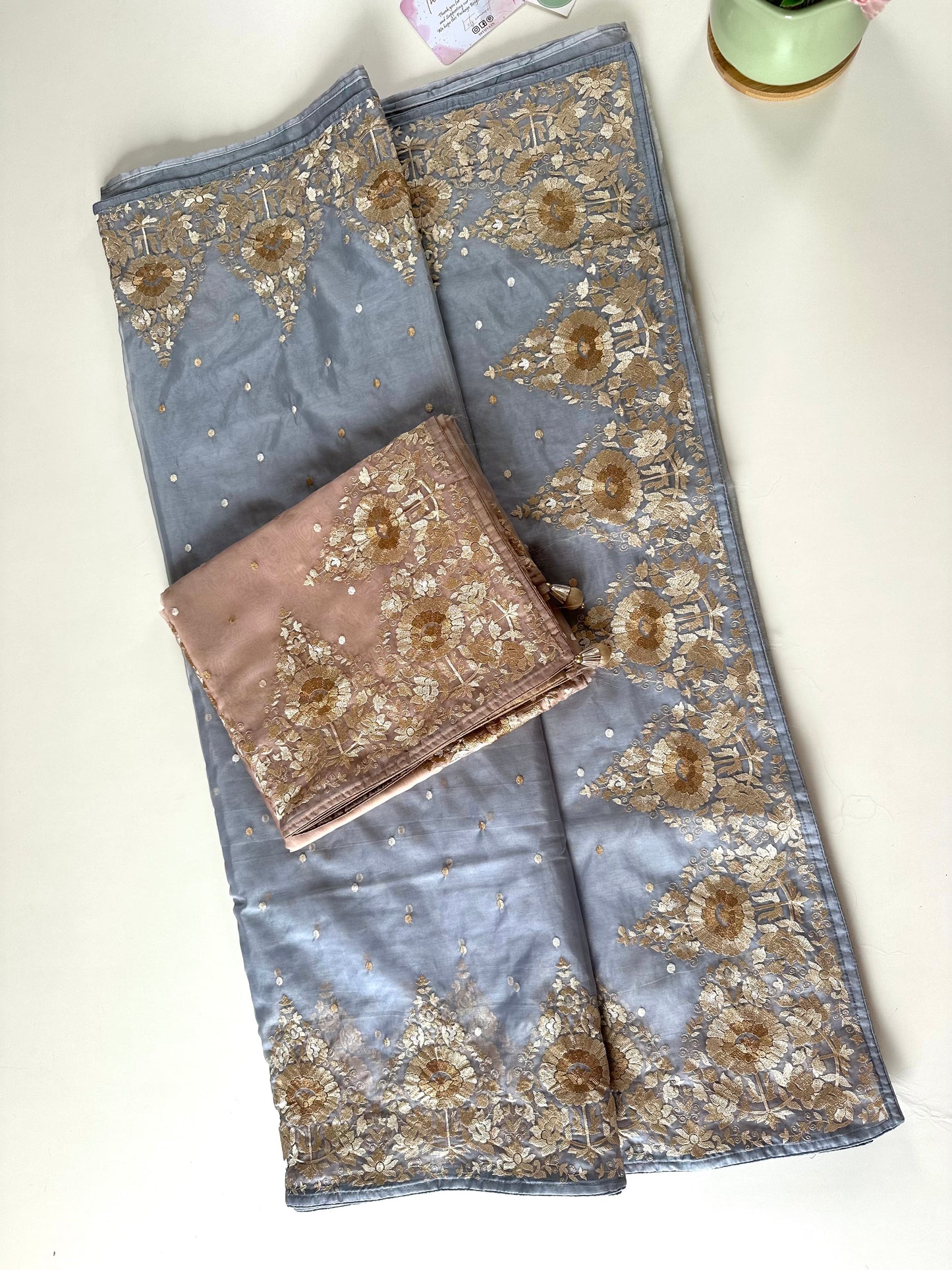 S010 - Soft organza hand embroidered saree in 2 colours