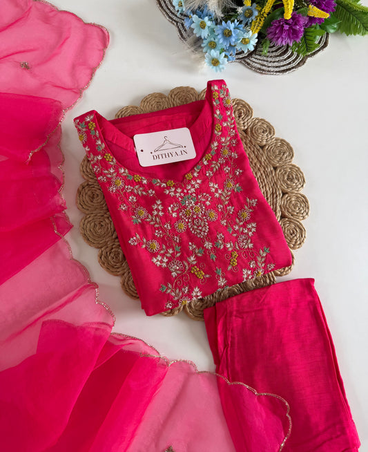 K617 - Dola silk handwork straight Kurti with pants and dupatta