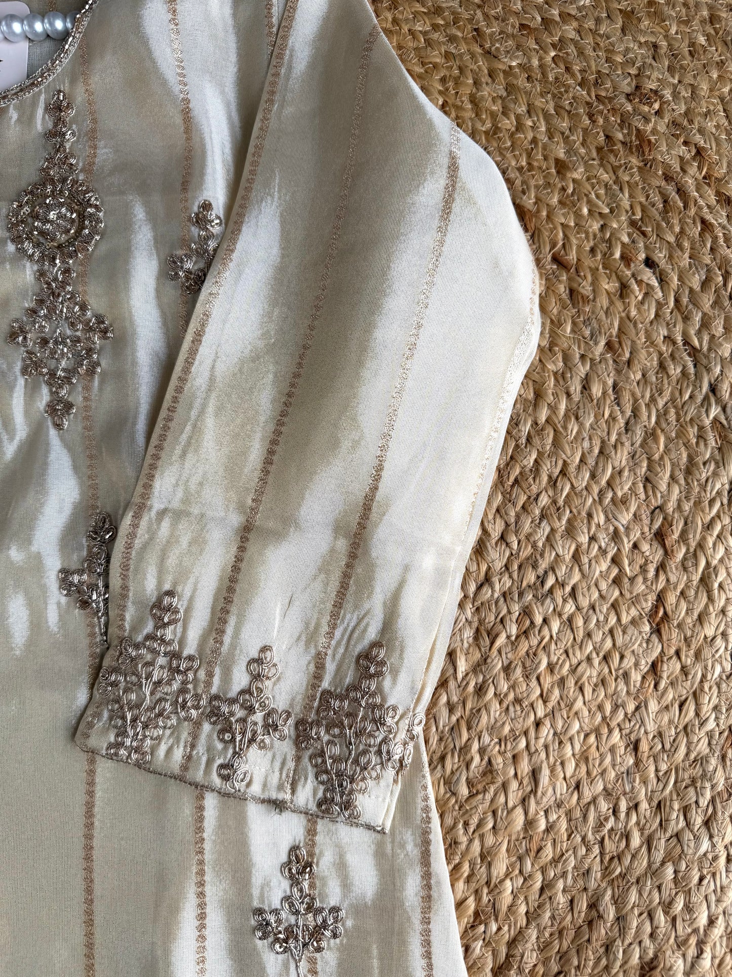 K092 - Tissue silk handwork straight Kurti with pants and dupatta