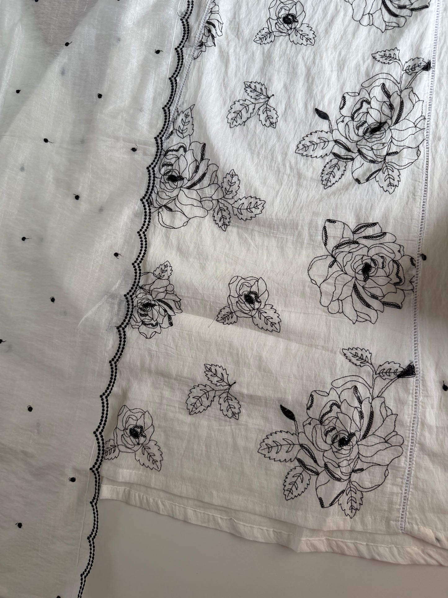 K065 - Crushed Surat Mul chanderi embroidered Aline Kurti with pants and dupatta