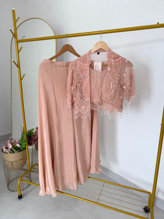 K506 - Pure Organza Handwork Crop jacket with inner and divider pants