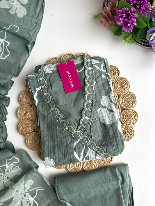 K395 - Mul cotton Anarkali with pants and dupatta
