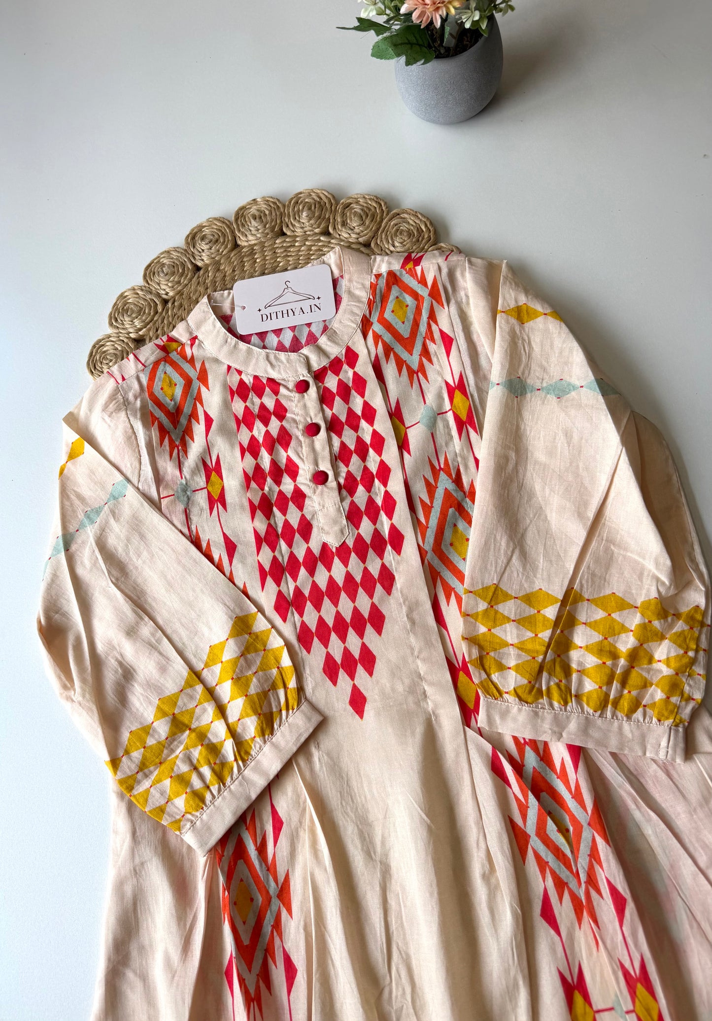 K476 - Mul cotton printed Aline Kurti with pants