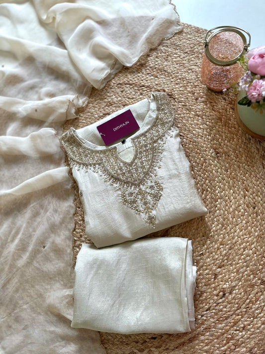 K297 - Dola silk handwork Straight kurti with palazzo and dupatta