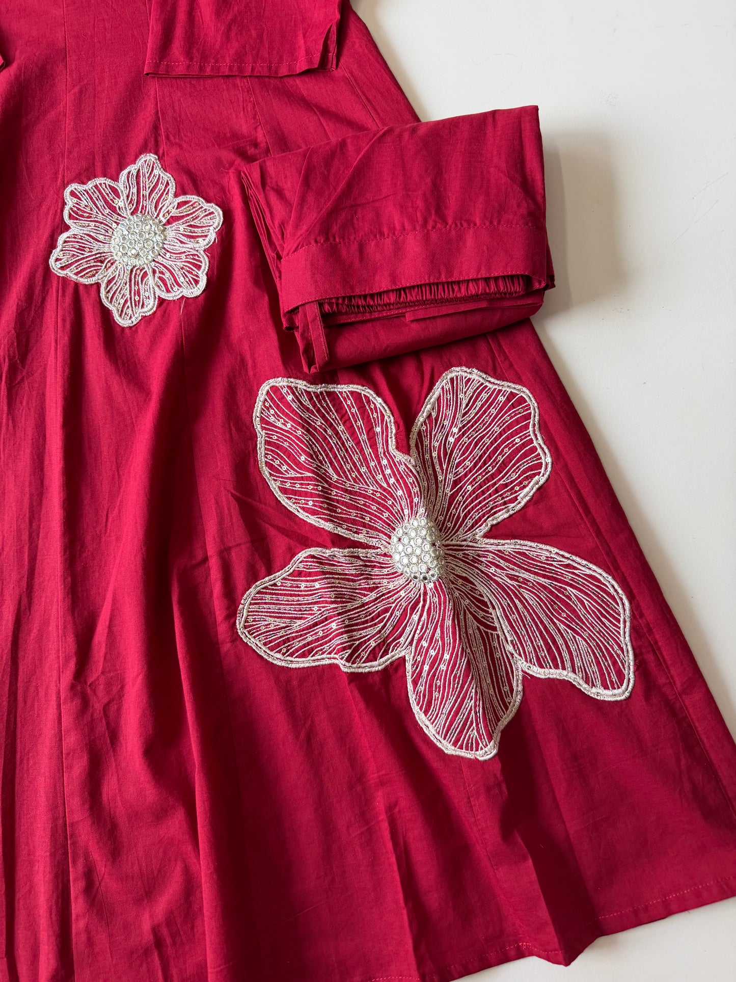 K634 - Mul cotton embroidered Anarkali with pants and dupatta