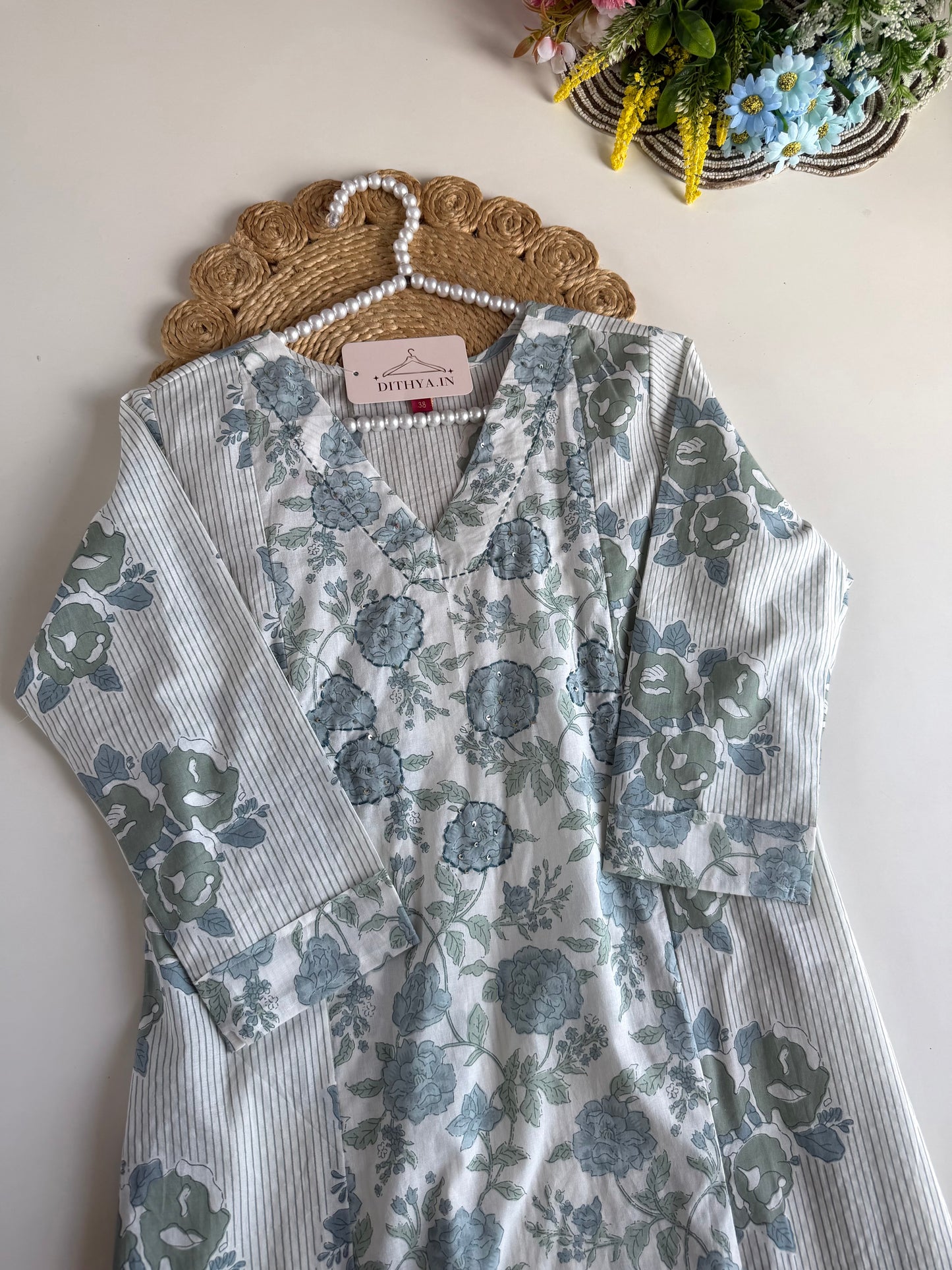 K683 - Mul cotton floral printed straight Kurti with pants