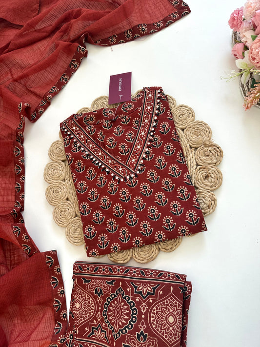 K238 - Cotton Straight kurti with palazzo and dupatta
