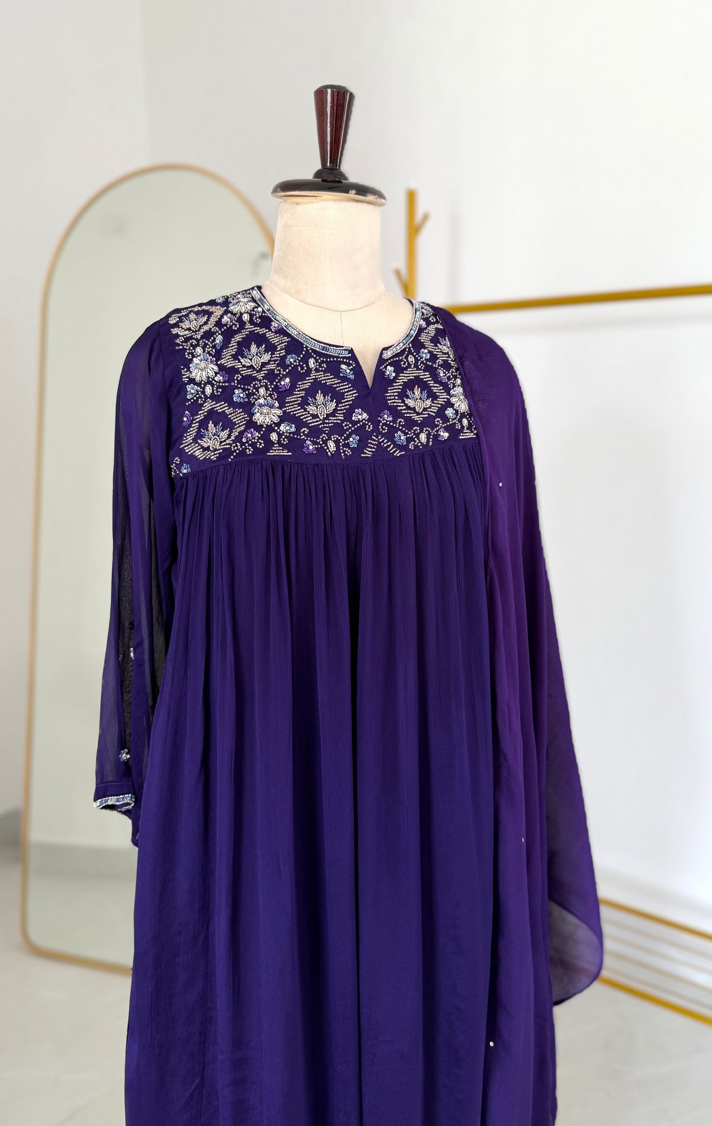 K083 - Pure Chinnon handwork Anarkali with pants and dupatta