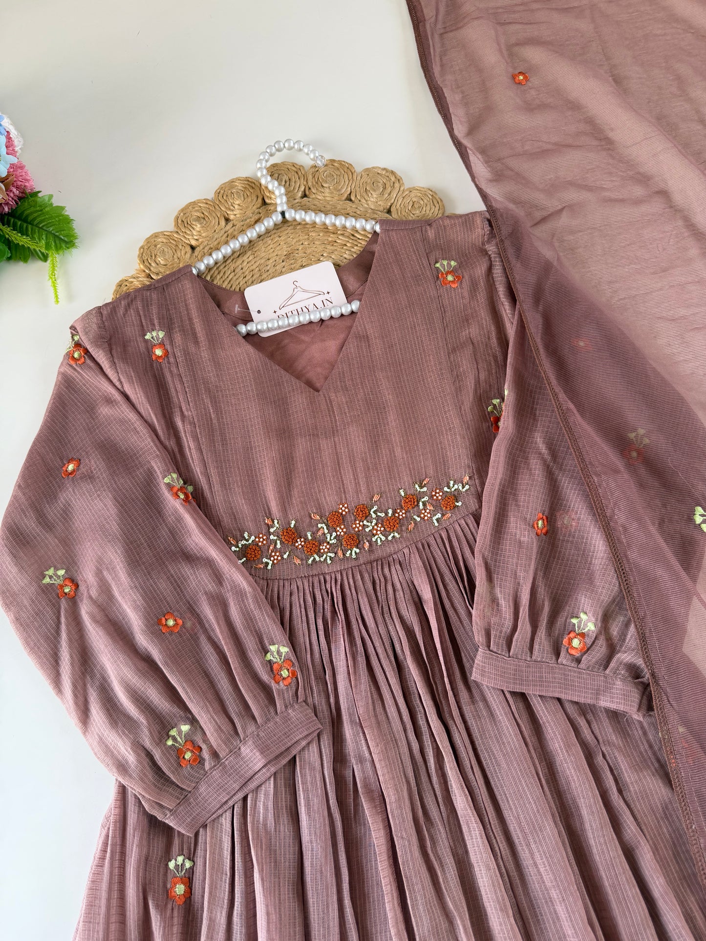 K425 - Kota doriya Embroidered Anarkali with pants and dupatta