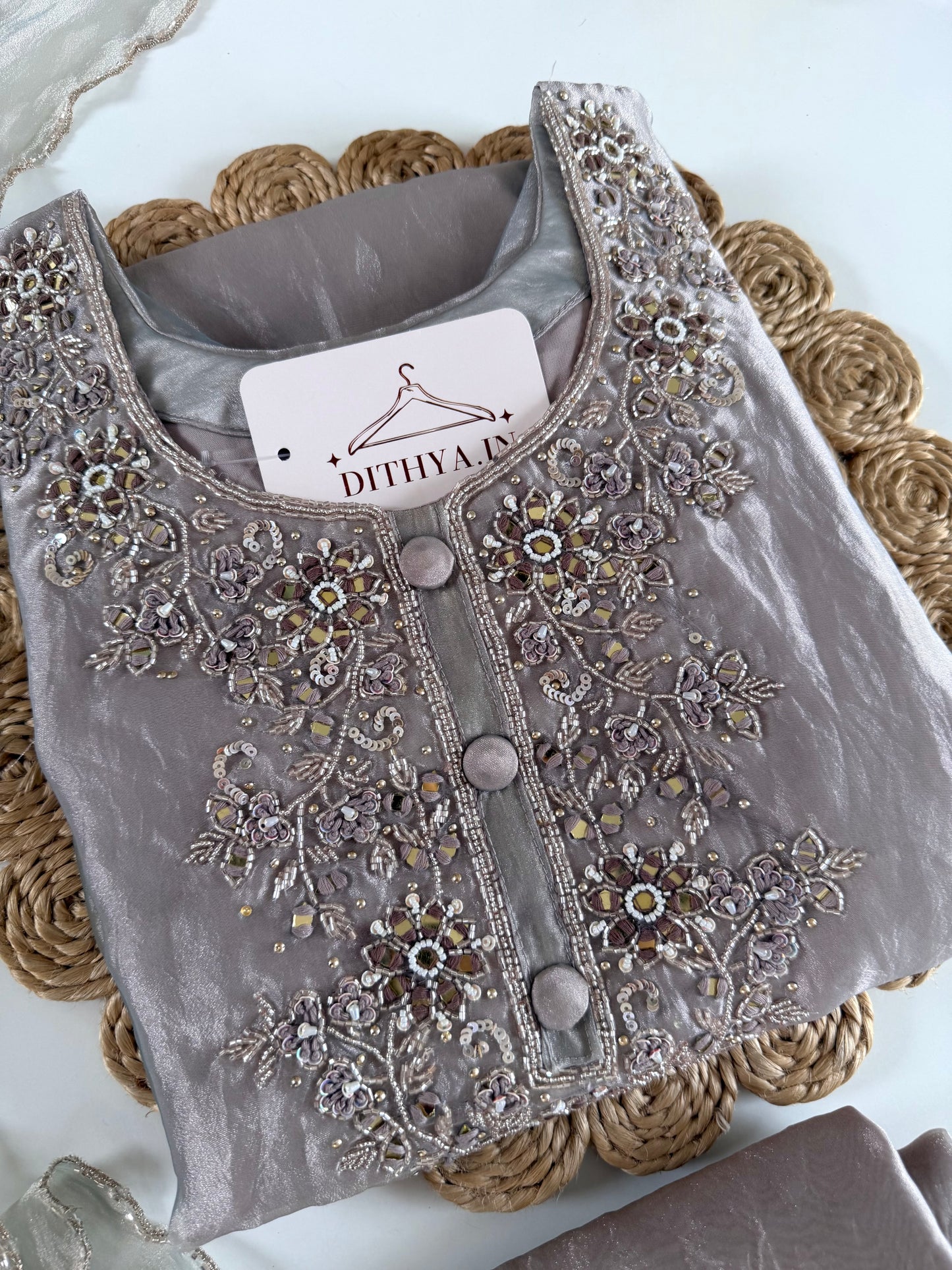 K615 - Glass Tissue handwork Anarkali with pants and dupatta