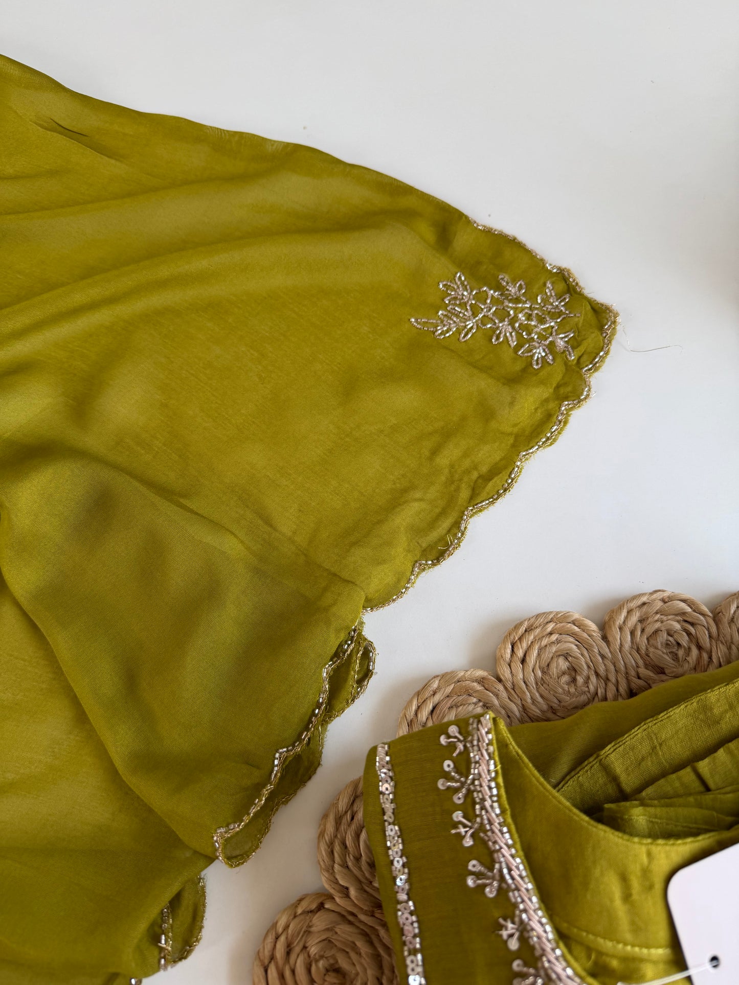 K569 - Mul chanderi handwork aline Kurti with pants and dupatta