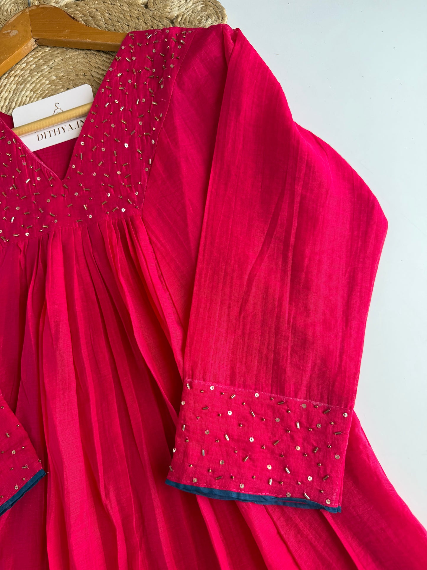 K545 - Surat crushed Mul chanderi handwork Anarkali with pants and dupatta