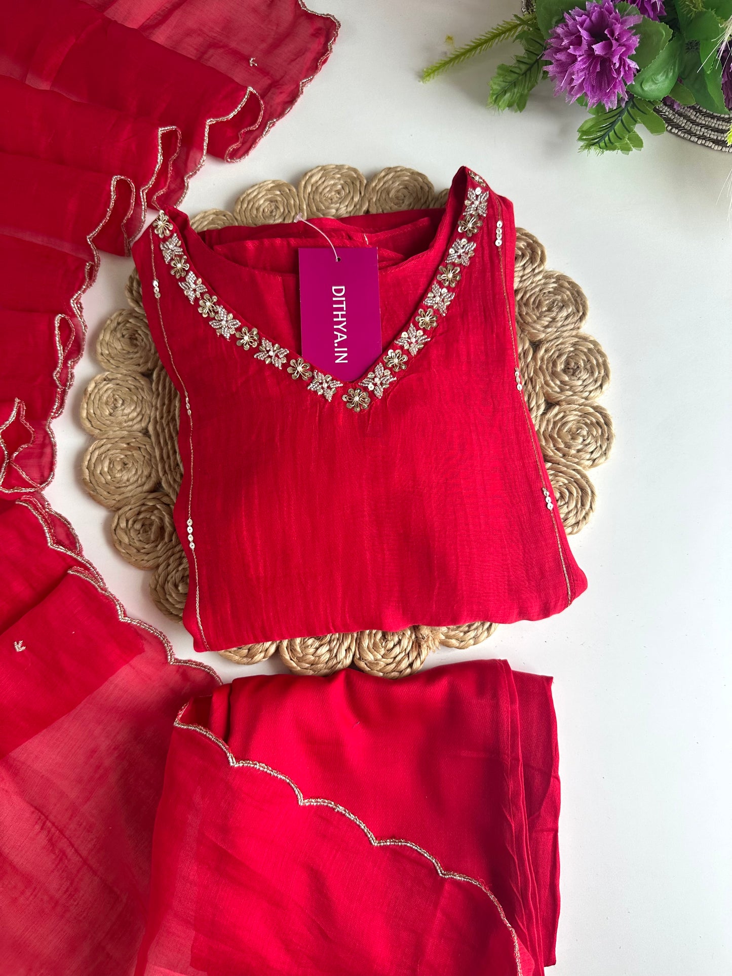 K309 - Mul Chanderi handwork Anarkali with pants and dupatta in 3 colours