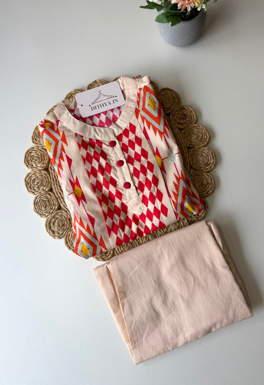 K476 - Mul cotton printed Aline Kurti with pants