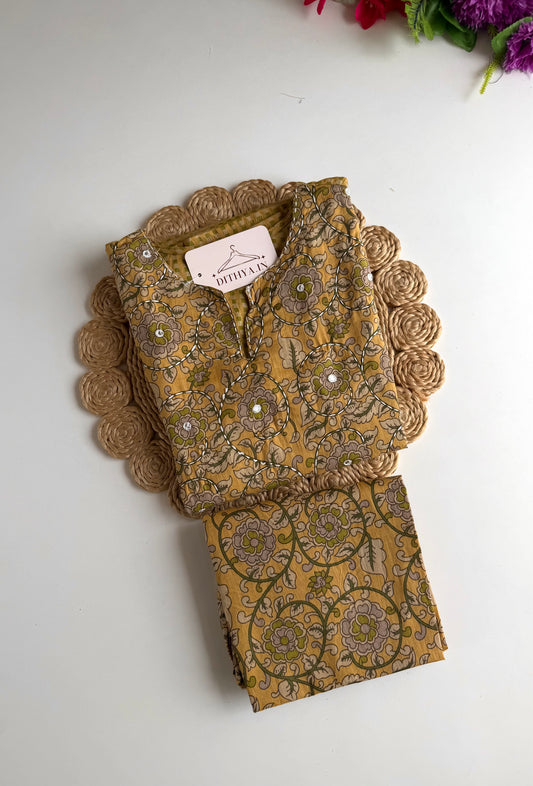K087 - Mul cotton embroidered Aline Kurti with pants