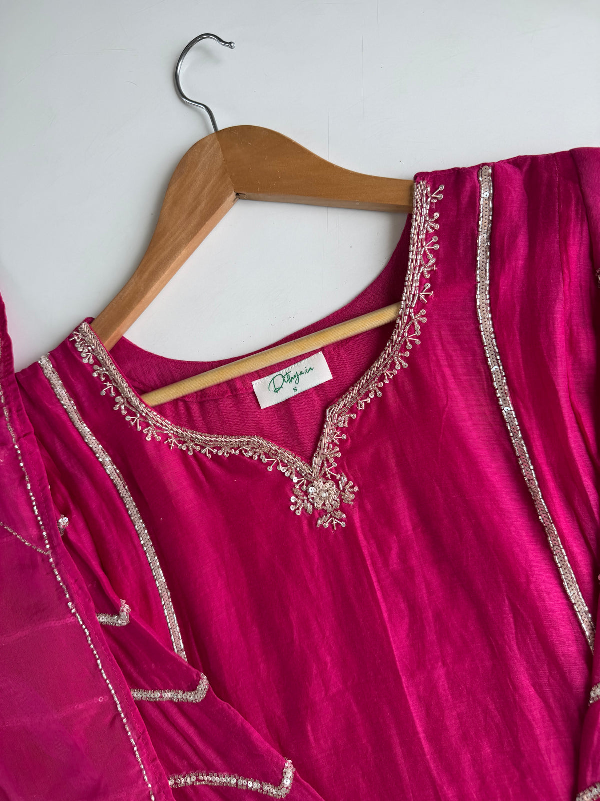 K206 - Mul chanderi handwork aline Kurti with pants and dupatta