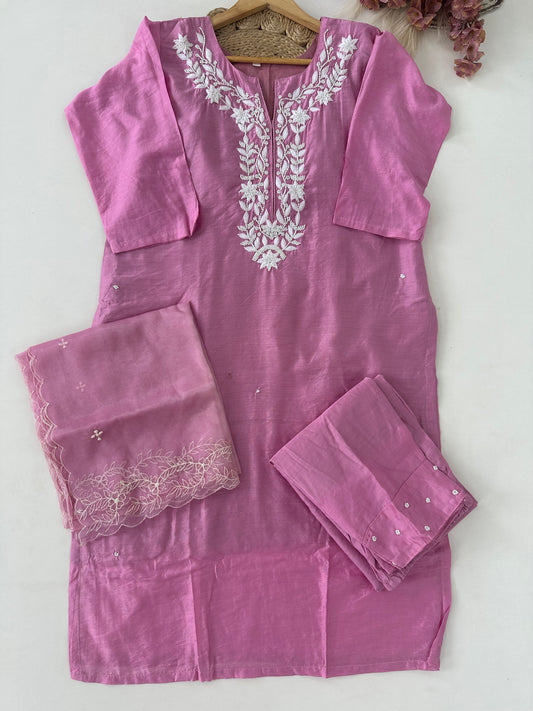 D201 - Dola silk straight kurti with pants and dupatta