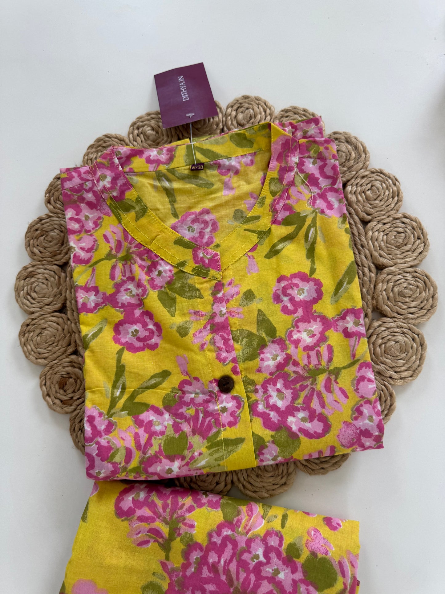 K008 - Cotton floral Aline Kurti with pants
