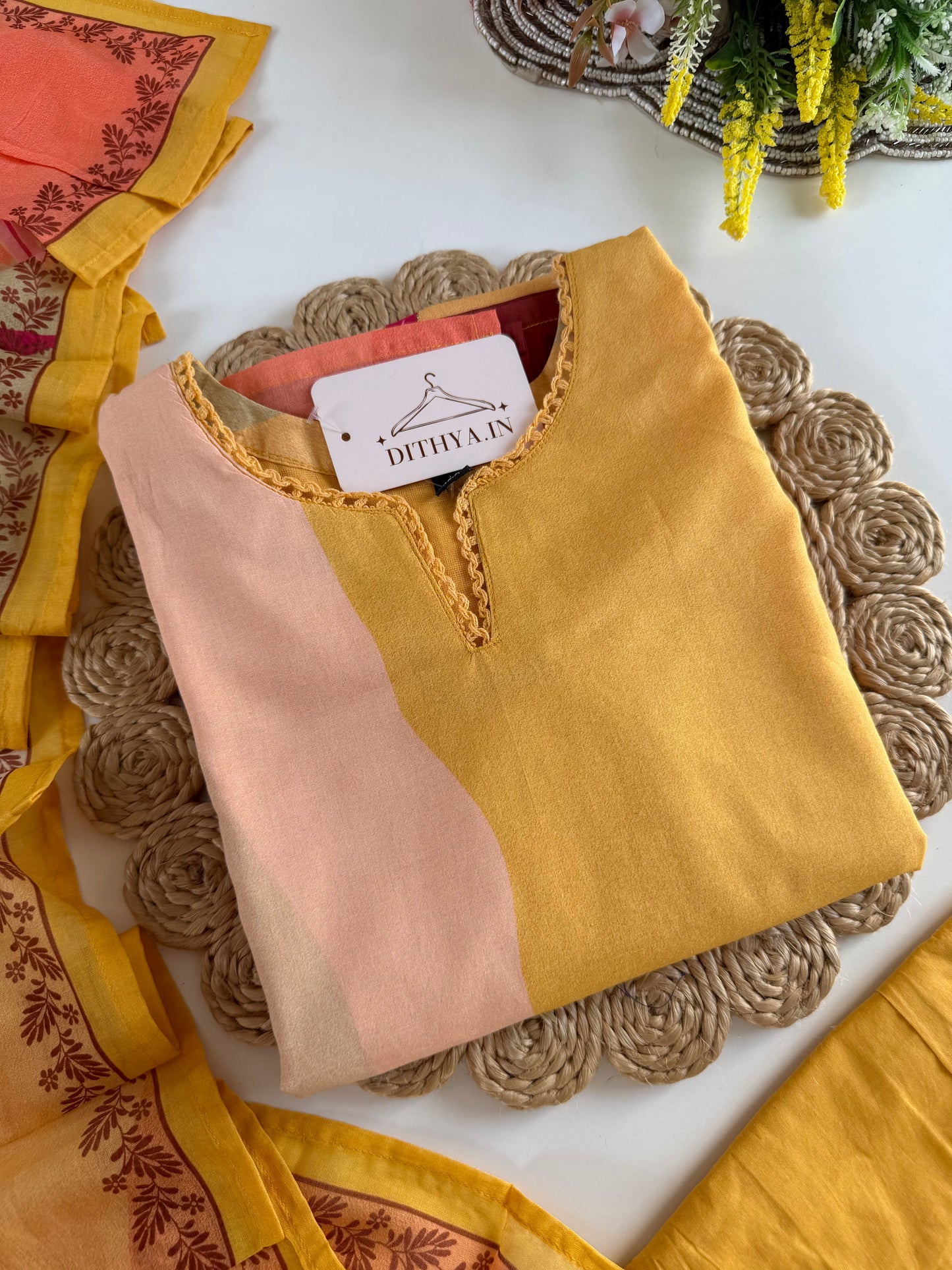 K677 - Mul cotton straight Kurti with pants and dupatta