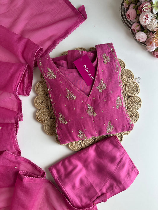 K005 - Mul Chanderi zardosi Anarkali with pants and dupatta in 3 colours