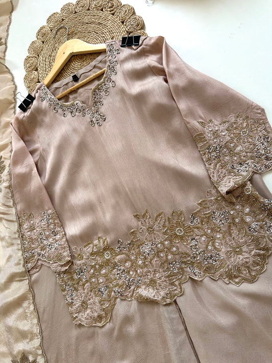 K207 - Russian silk handwork Kurti with palazzo and dupatta in 2 colours.