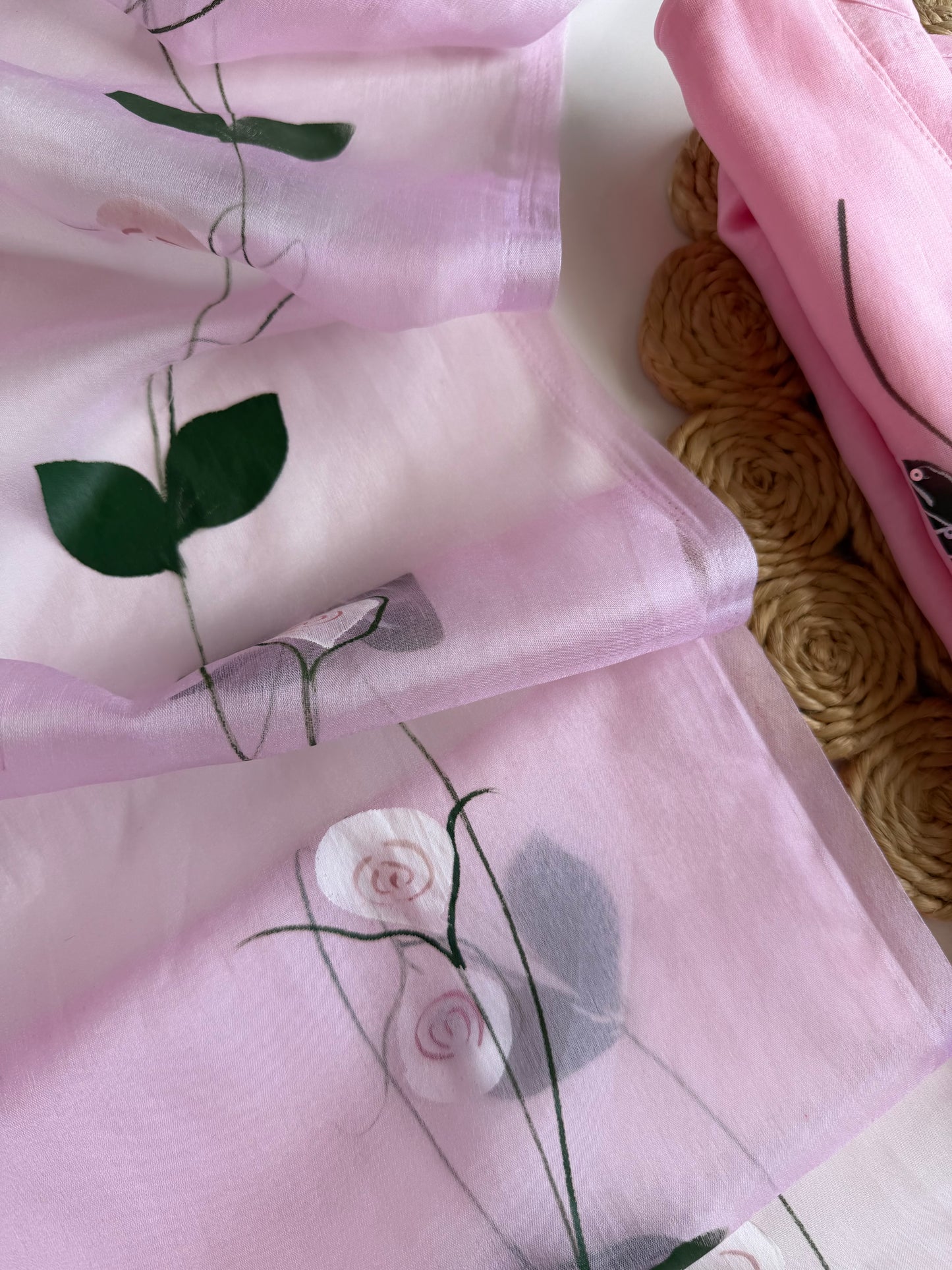 K195 - Viscose organza hand painted straight Kurti with pants and dupatta