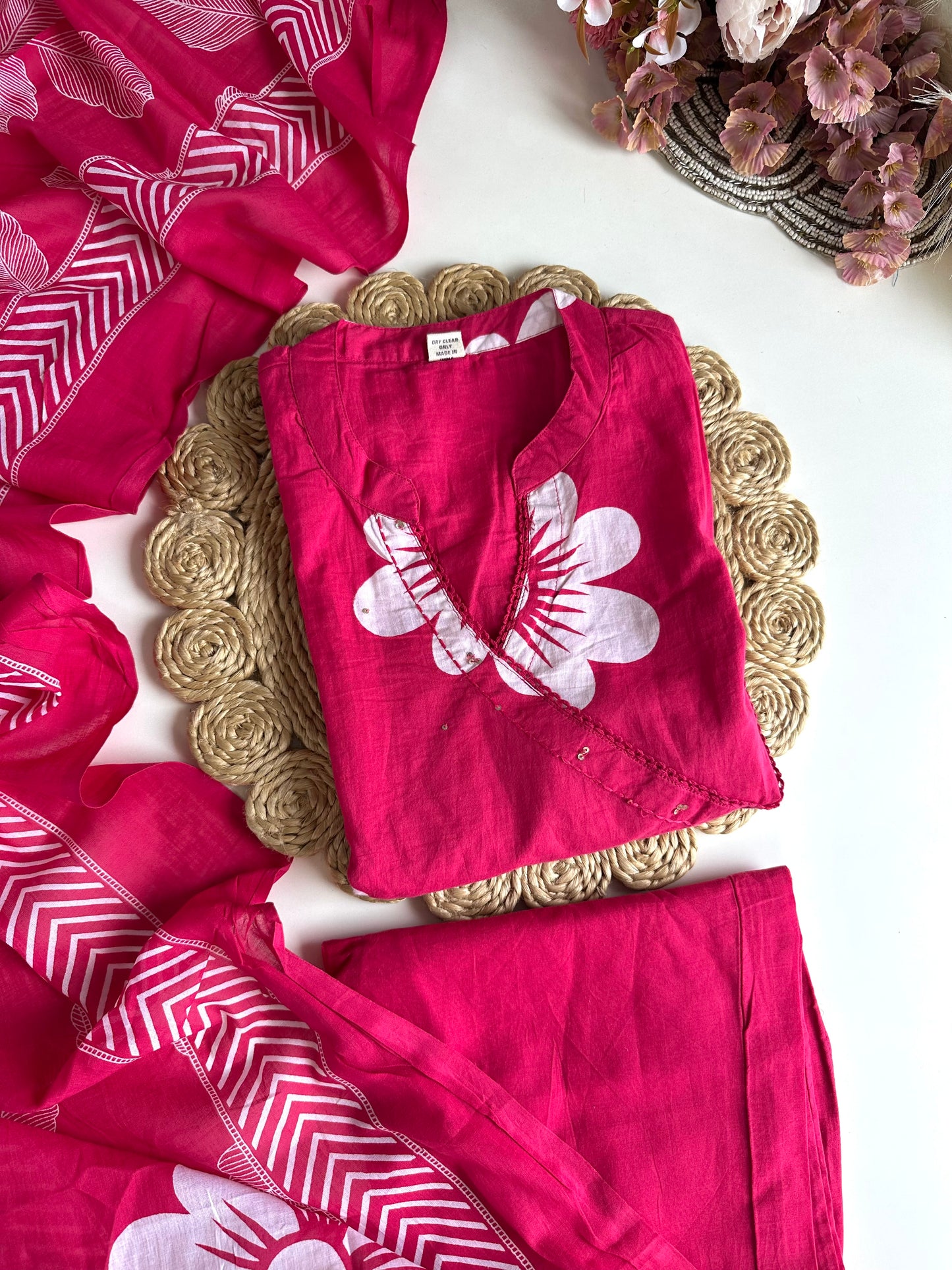 K443 - Mul Cotton straight Kurti with pants and dupatta