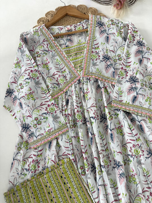 D297 - Muslin Alia cut Anarkali with pants and dupatta