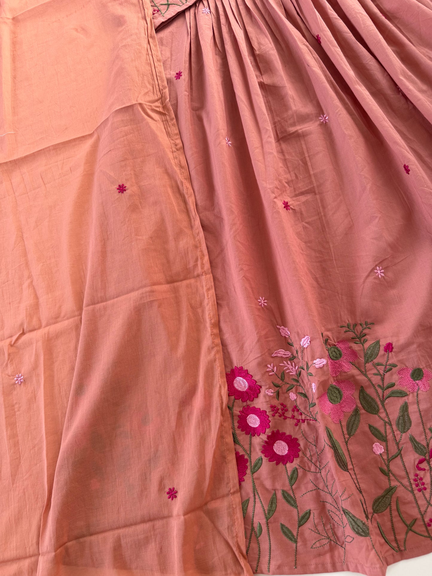 K449 - Mul cotton pintex embroidered Anarkali with pants and dupatta