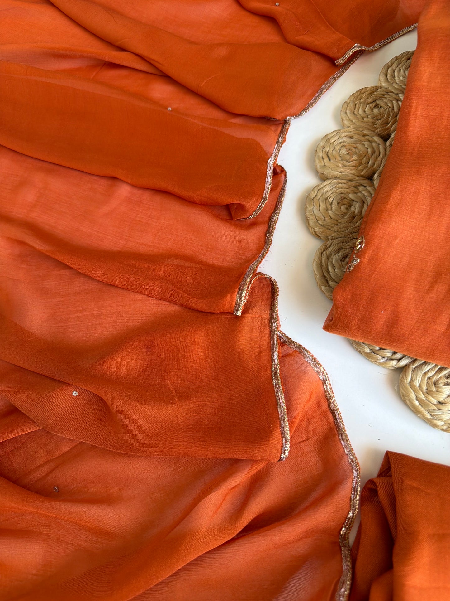 K260 - Mul chanderi handwork Aline Kurti with pants and dupatta