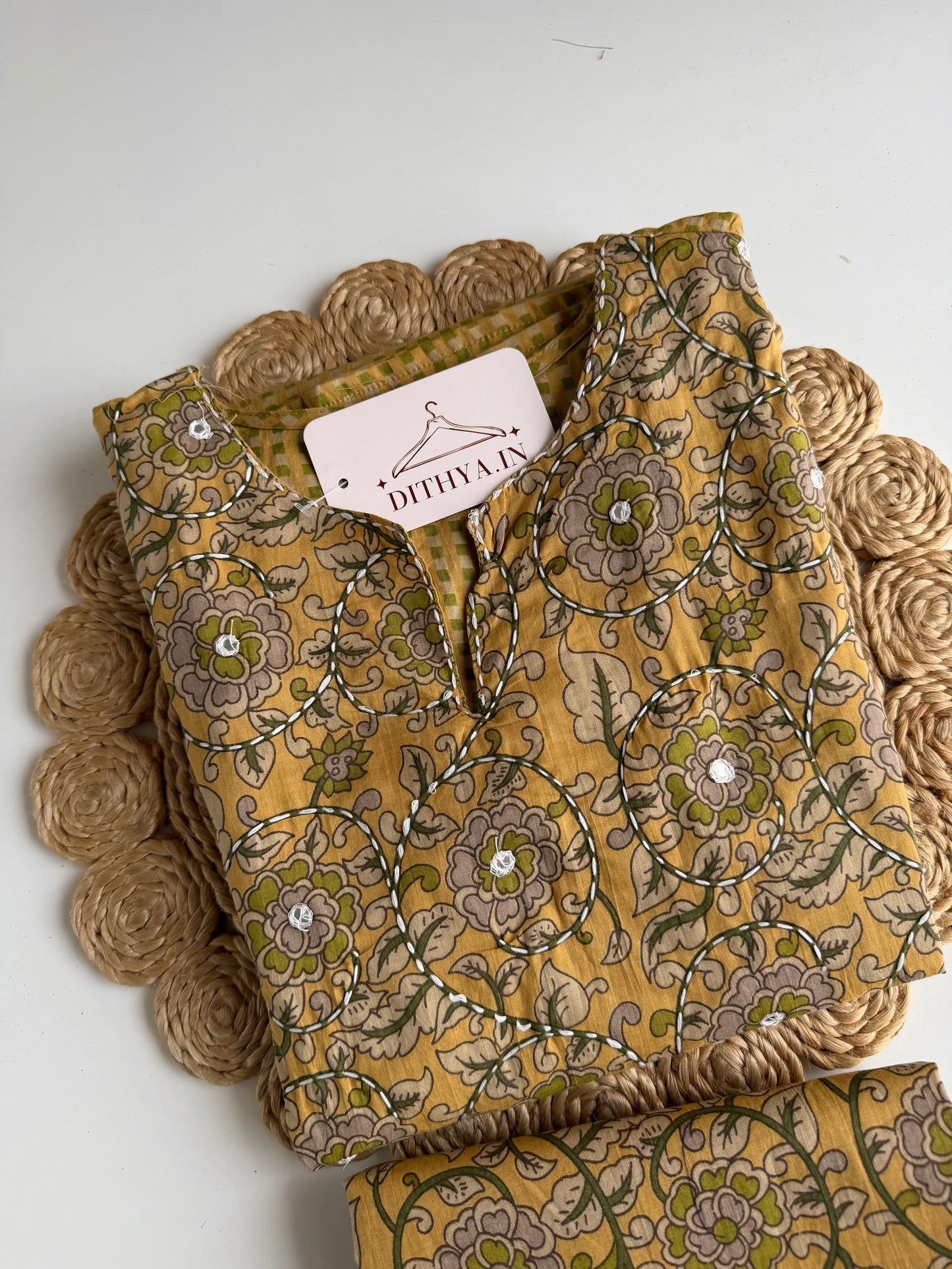 K087 - Mul cotton embroidered Aline Kurti with pants