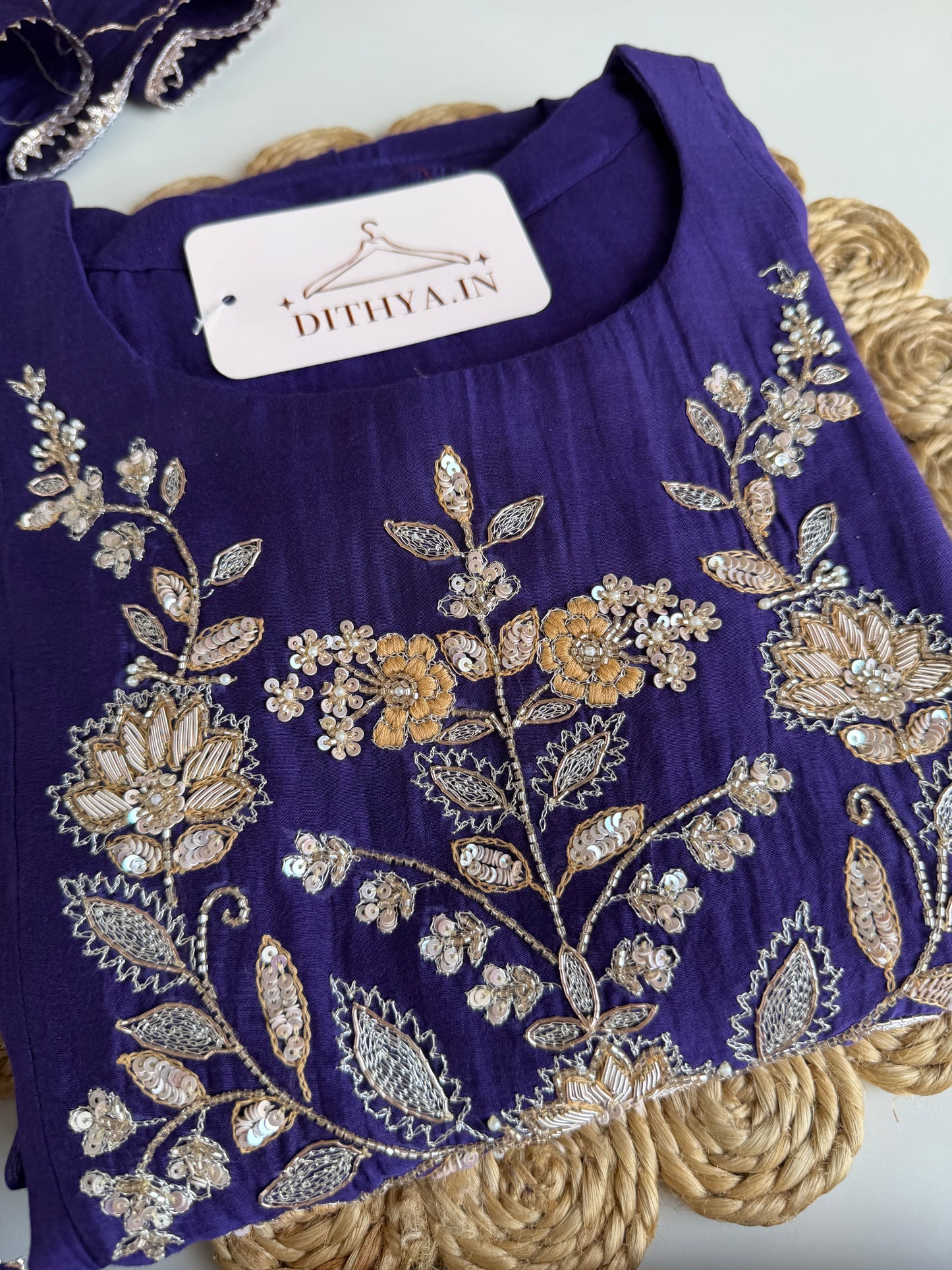 K082 - Mul chanderi handwork Anarkali with pants and dupatta