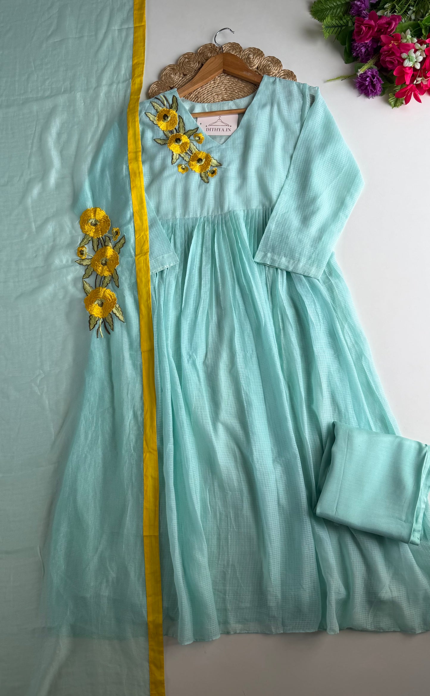 K245 - Kota doriya embroidered Anarkali with pants and dupatta