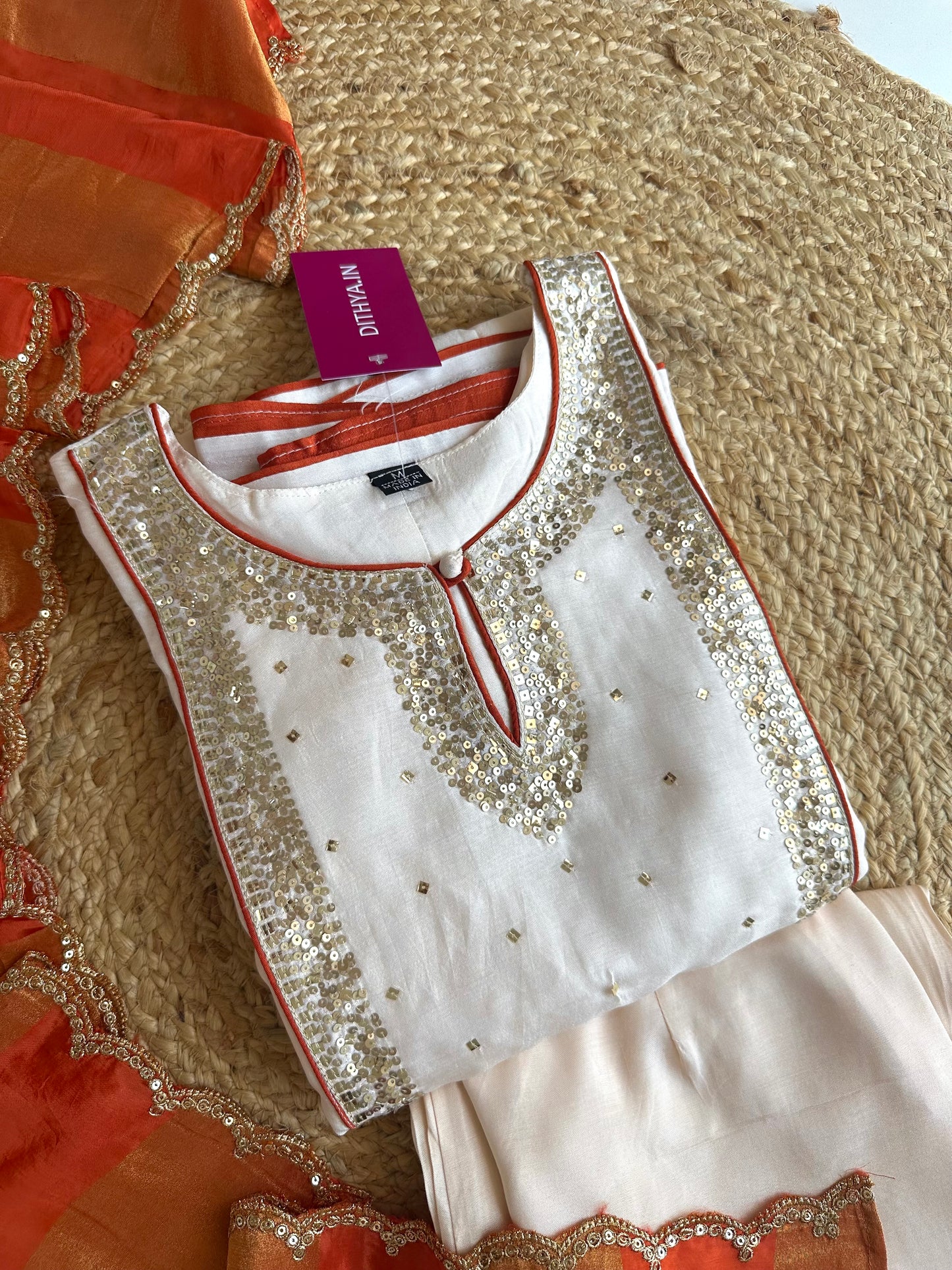 K141 - Russian silk sequins work Aline Kurti with pants and dupatta in 2 colours