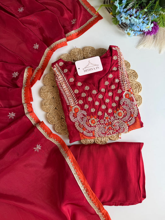 K605 - Georgette handwork Anarkali with pants and dupatta