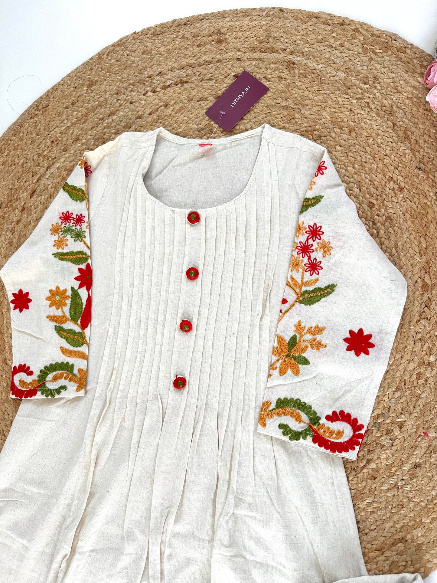 K151 - Cotton embroidered straight Kurti with pants