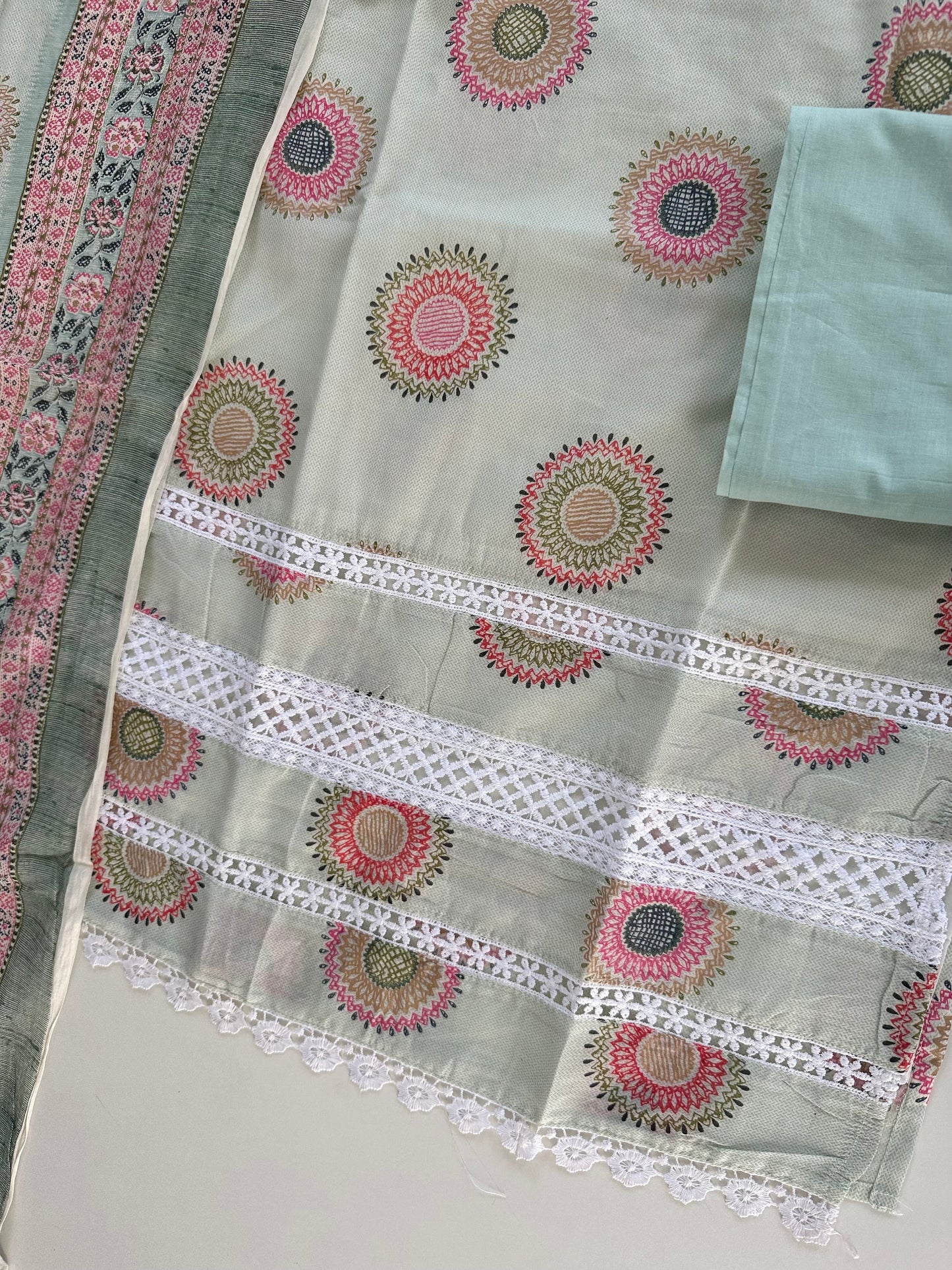 K420 - Cotton embroidered straight Kurti with pants and dupatta in 2 colours