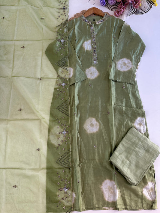 D389-Dola silk straight kurti with pants and dupatta