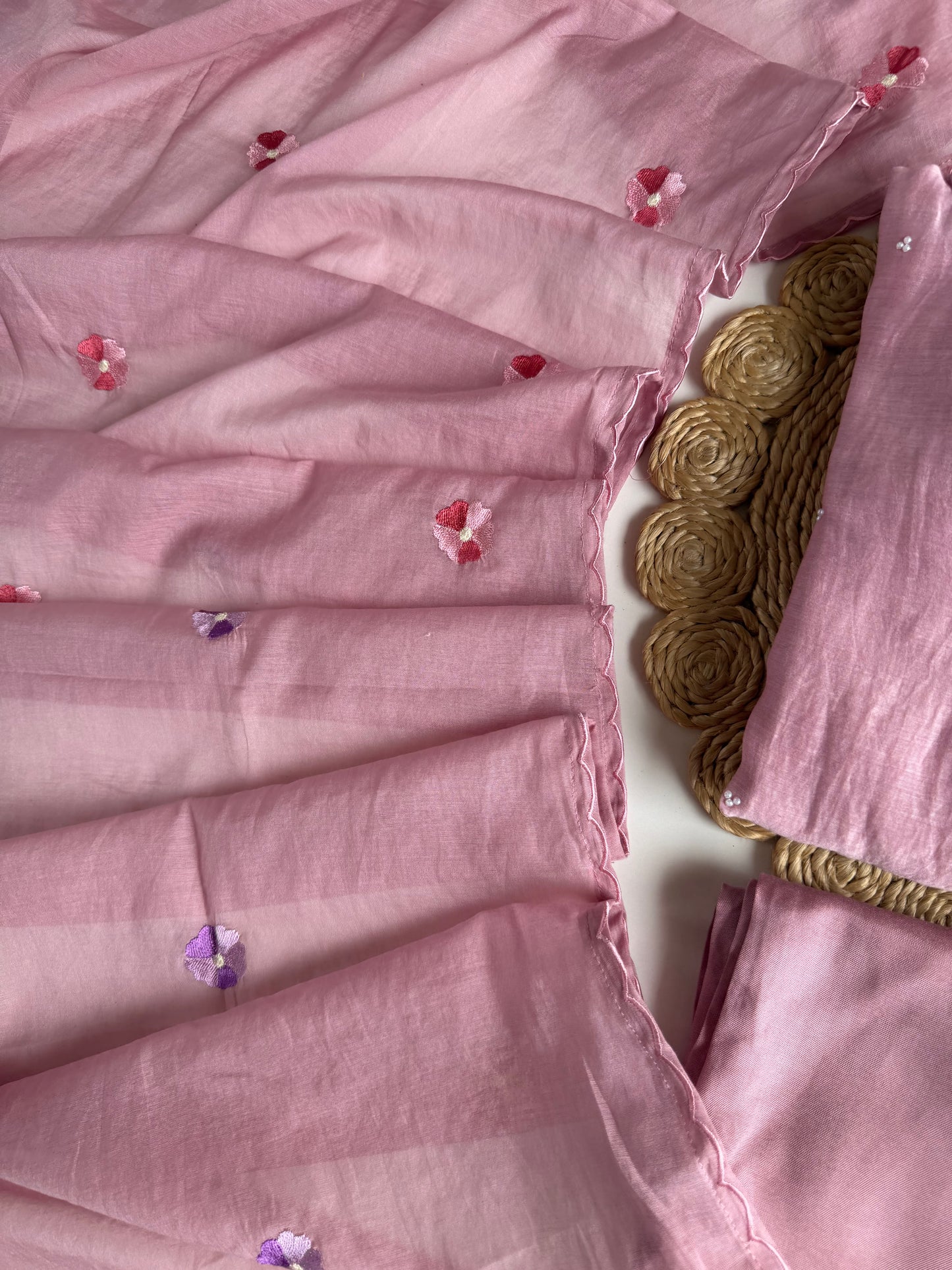 K004 - Mul chanderi handwork aline Kurti with pants and dupatta