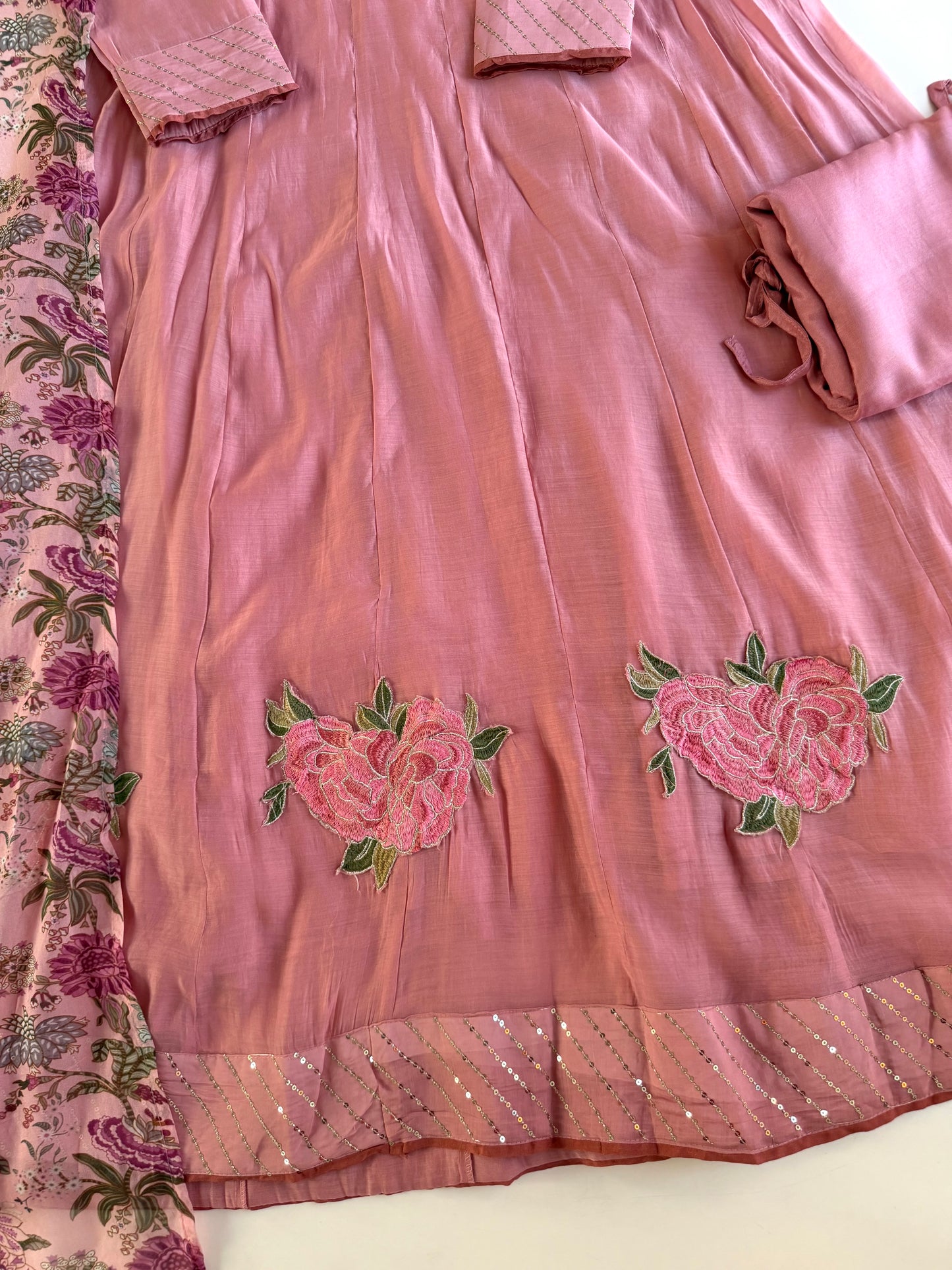 K557 - Surat Mul chanderi handwork Anarkali with pants and dupatta