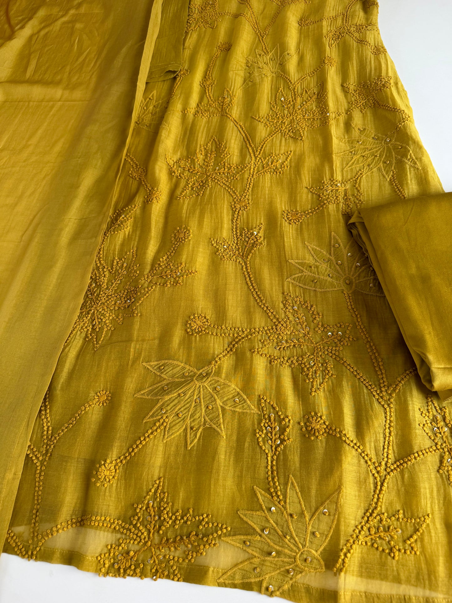 K261 - Mul chanderi knot work straight Kurti with pants and dupatta