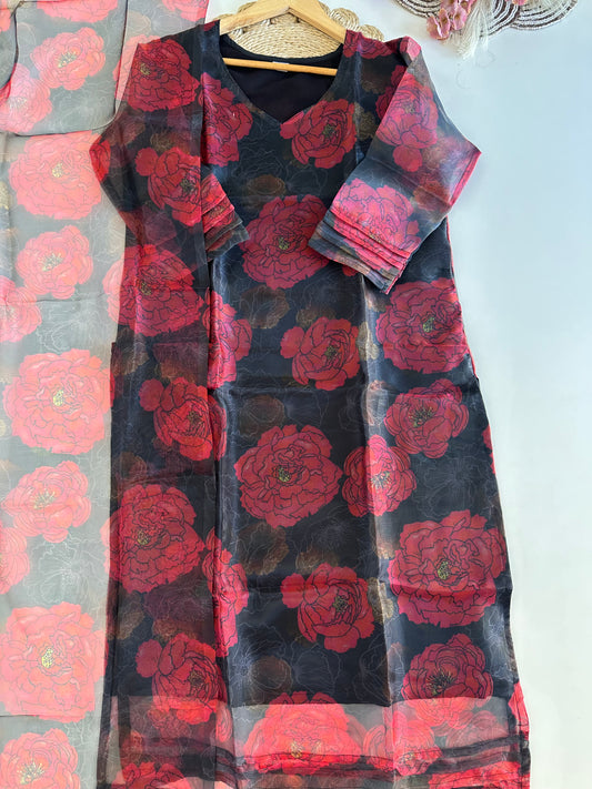 D376 - Organza Straight kurti with pants and dupatta