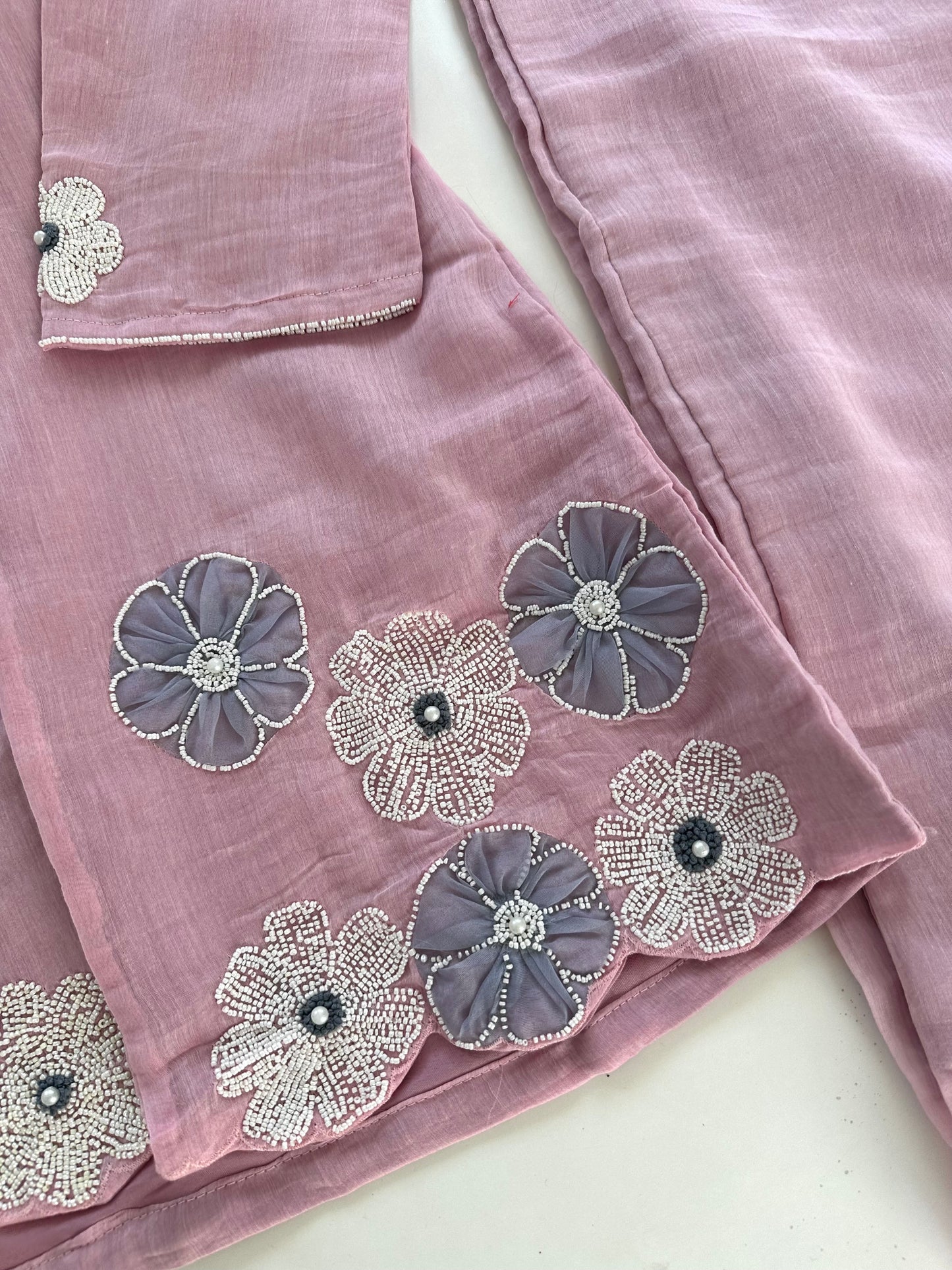 K171 - Mul Chanderi pearl work blazer set with palazzo in 2 colours